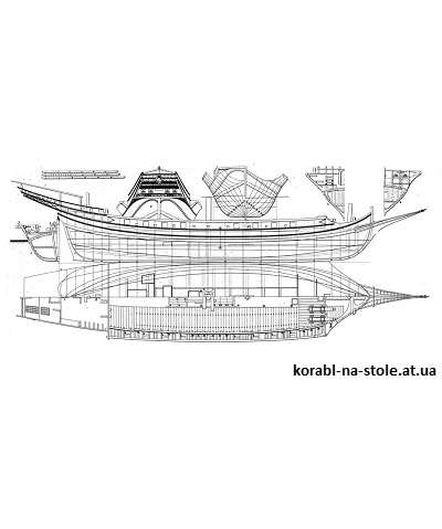 Чертёж модели Шебеки Алжирской (XVII век) для сборки и историческая справка