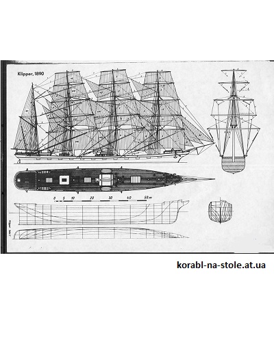 Чертёж модели Клипера (1890) для сборки и историческая справка