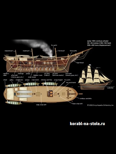 Чертёж модели Китобойного судна Моби Дик / whealer Moby Dick (1850) для сборки и историческая справка