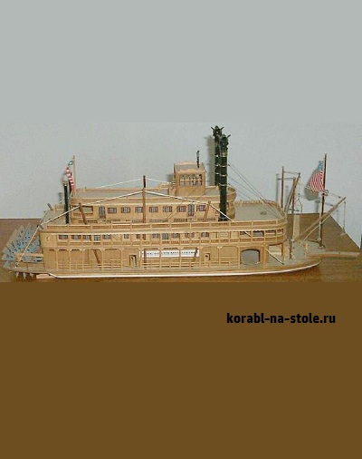 Чертёж модели кормо-колёсного парохода / Stern-wheel steamer WESTERN RIVER для сборки и историческая справка