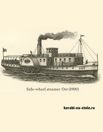 Чертёж модели Боковолопастного парохода Ост / Side-wheel steamer Ost (1900) для сборки и историческая справка