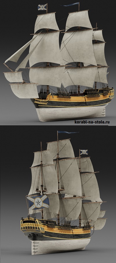 Чертёж модели Вест-Индского торгового корабля Три Сестры / West Indiaman Tree Sisters (1788) для сборки и историческая справка