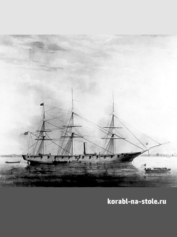 Чертёж модели Парусно-парового военного шлюпа Хартфорд / Sailing-steamer war sloop HARTFORD (1858) для сборки и историческая справка