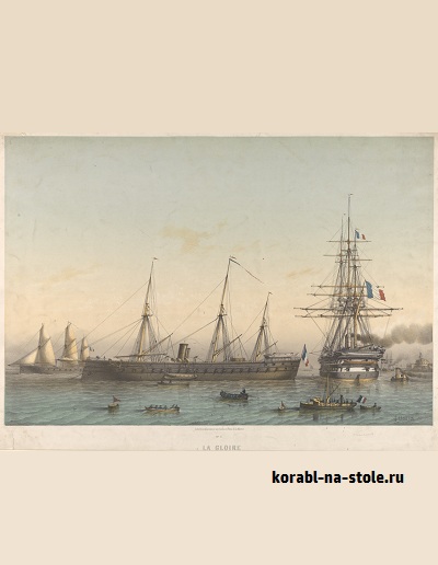 Чертёж модели Парусно-парового военного фрегат-броненосеца Ла Глуар / Sailing-steamer war frigate Ironclad La Gloire (1860)