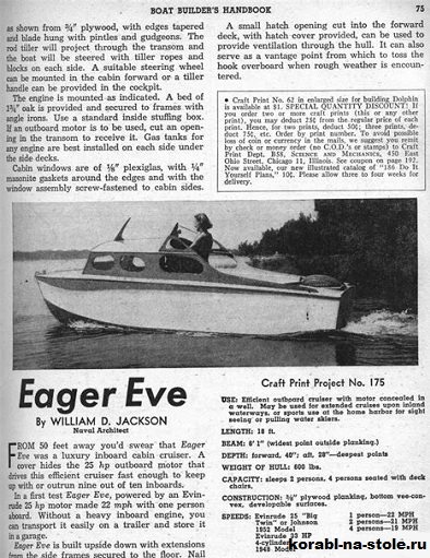 Чертёж модели Моторной каютной лодки / cabincruiser EAGER EVE 18 своими руками