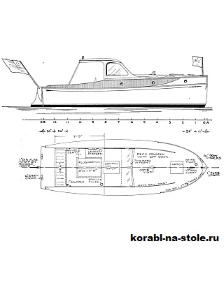 Чертёж модели Моторной яхты Кни Ди 29 / motorcruiser KNEE DEE 29 своими руками