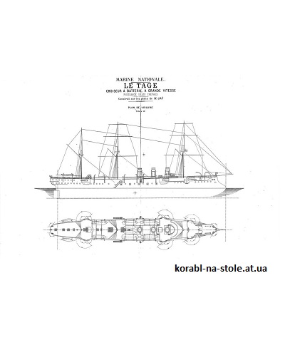Чертёж модели Крейсера Le Tage / Таж (1886) для сборки и историческая справка