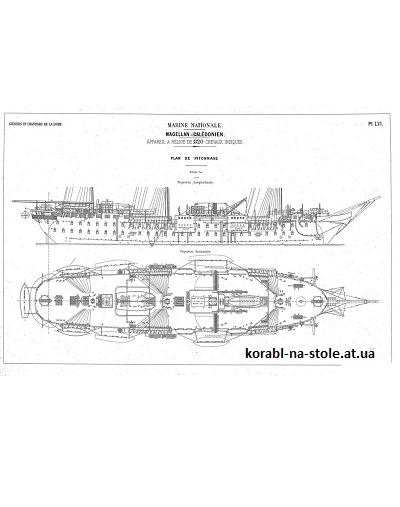 Чертёж модели парусно парового корвета Magellan / Магелан (1884) для сборки и историческая справка