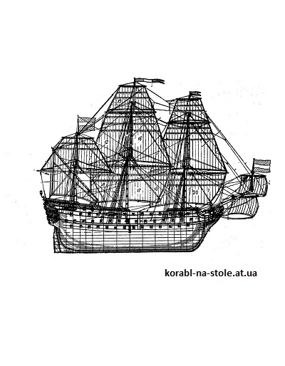 Чертёж модели Корабля Queen Ekaterina / Королева Екатерина (1564) для сборки и историческая справка