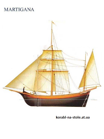 Чертёж модели вспомогательного судна Martigana (XVIII) для сборки и историческая справка