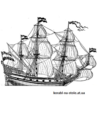Чертёж модели ахтерштевневый торговый галеон Heksmerk (XVII) для сборки и историческая справка