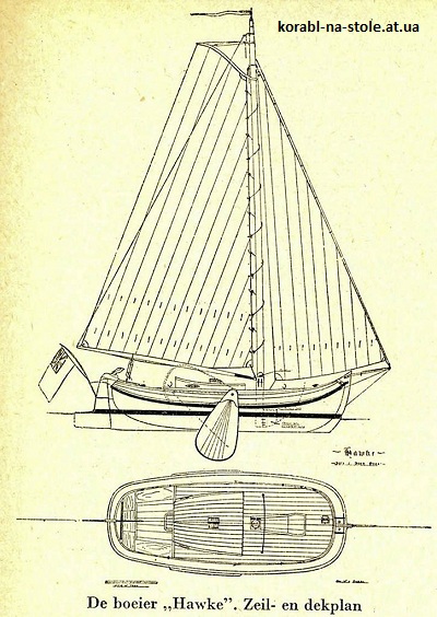 Чертёж модели Буера Hawke, De boeier (XVI век) для сборки и историческая справка