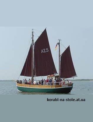 Чертёж модели рыболовного парусного каттера Gebruder / Гебрюдер (1929) для сборки и историческая справка