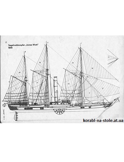 Чертёж модели Колесного парохода James Watt / Джеймс Уатт (1845) для сборки и историческая справка