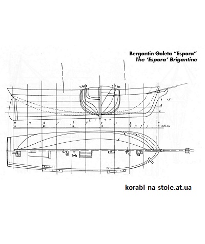 Чертёж модели Бригантины-шхуны Espora / Эспора (1865) для сборки и историческая справка