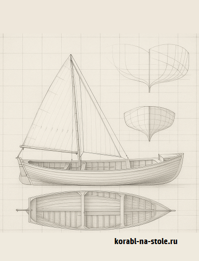 Чертёж модели Итальянской рабочей лодки Sailboat lancetta (1850) для сборки и историческая справка