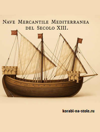 Чертёж модели Средиземноморского торгового судна / Trading vessel Mediterranean (XIII) для сборки и историческая справка