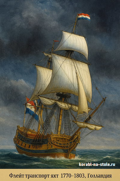 Чертёж модели Флейта транспортной яхты (транспортный якт) / Fluit Transport Jagt 1770-1803 Holland для сборки и историческая справка